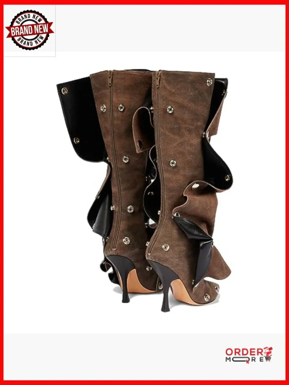 Denim Over-the-Knee Boots with Stiletto Heel, Snap Buttons, Pointed Toe